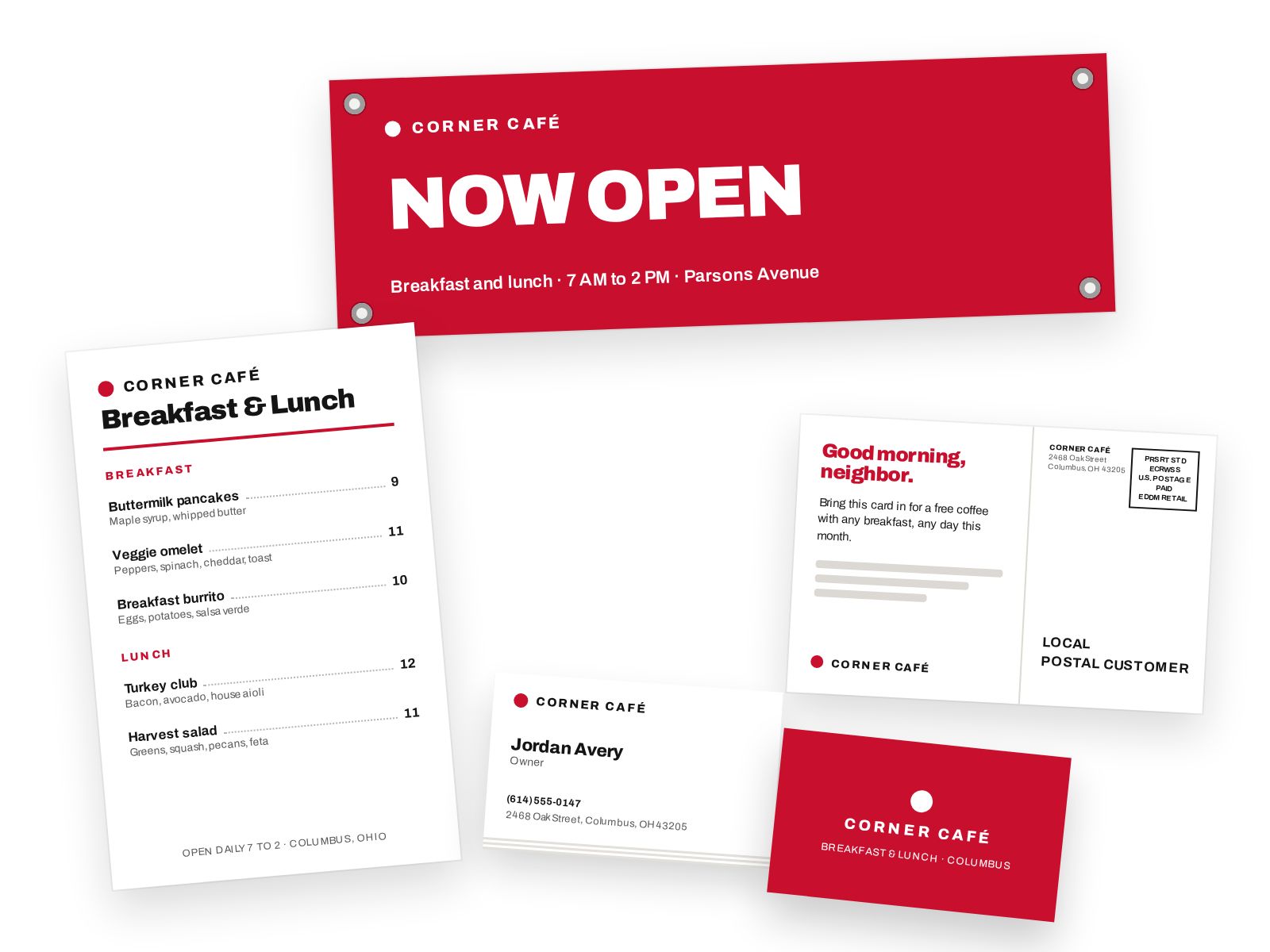 Trade show materials including pop-up backdrops, retractable banners, table throws, booth displays, exhibitor badges and shipping labels for Ridgeway Solar